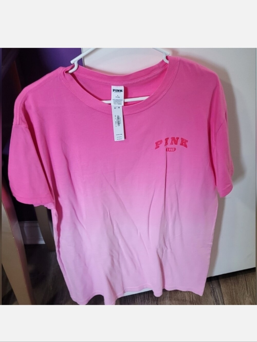 Victoria's Secret PINK campus Short Sleeve OMBRE DIP DYE Tee OVERSIZED MEDIUM